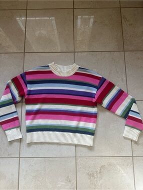 GAP Multicolor Striped Crewneck Sweater - Pink, Red, Blue, Green, Cream